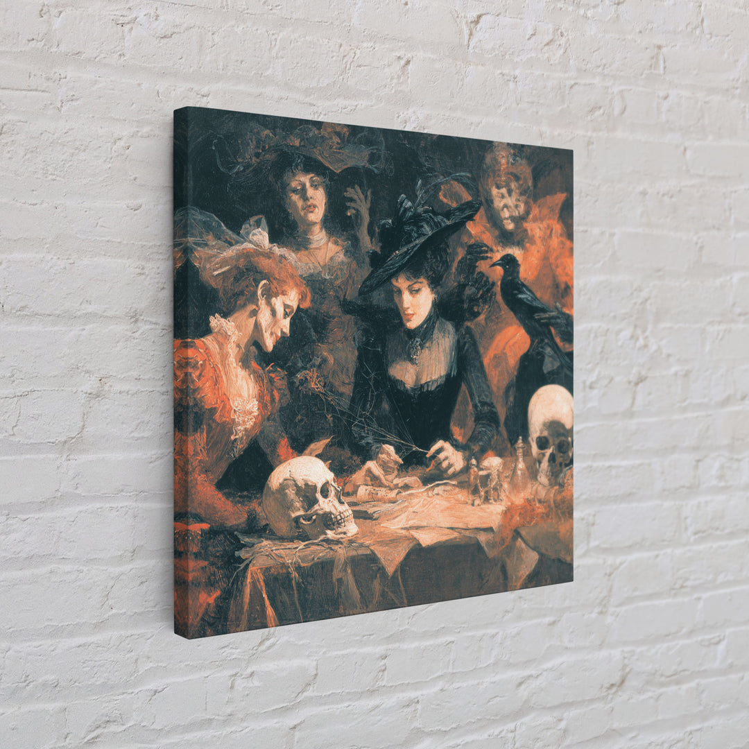 The Spider Sewing Circle, Decadent Gothic Art, Square Wall Art, Dark Halloween Decor, Canvas Print, Halloween Wall Art