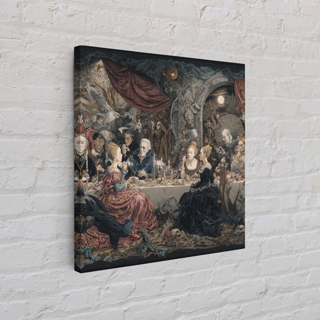 The Spider Sewing Circle, Symbolist Etching Art, Square Wall Art, Dark Halloween Decor, Framed Canvas Print, Halloween Wall Art