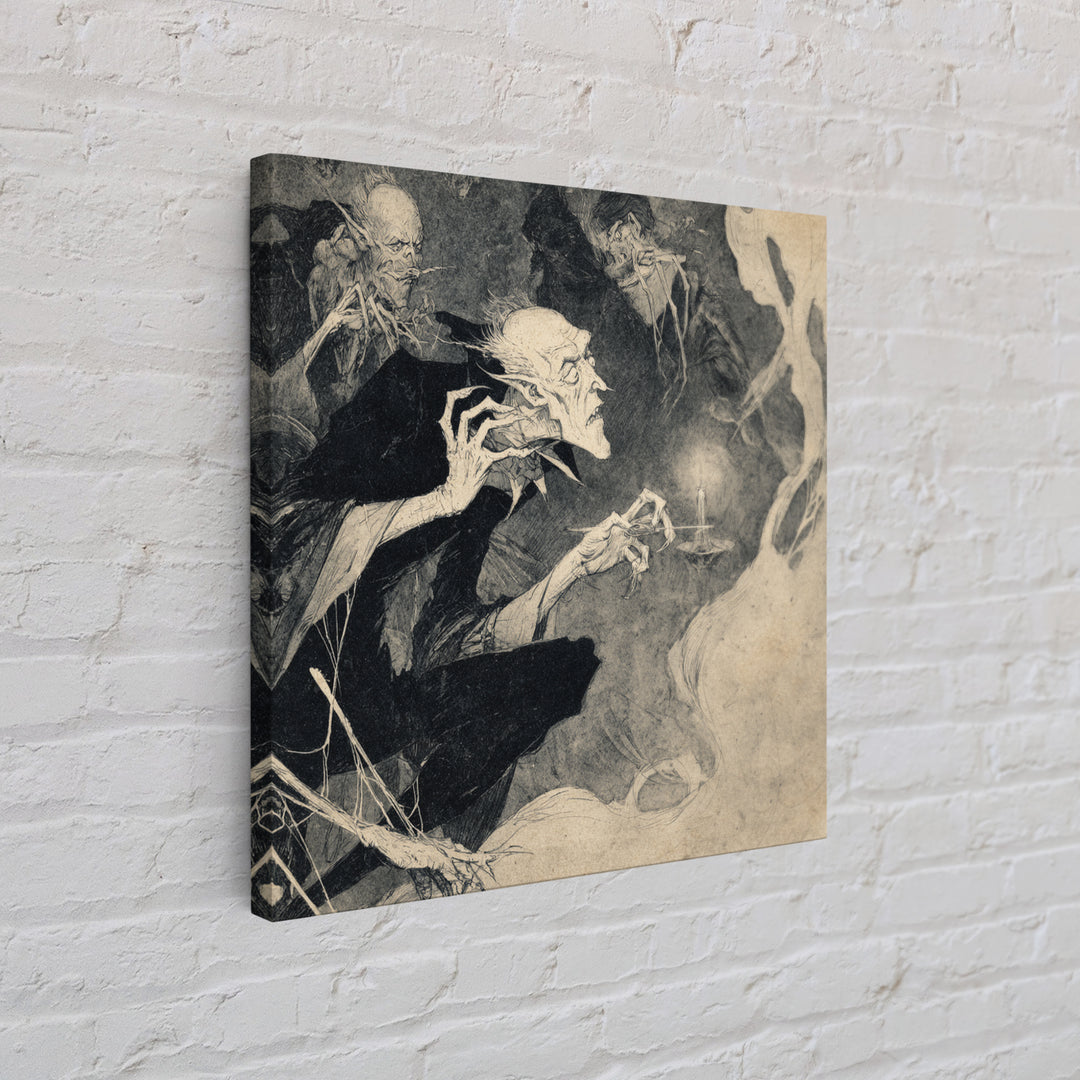 The Spider Sewing Circle, Expressionist Nightmare Art, Square Wall Art, Dark Halloween Decor, Framed Canvas Print, Halloween Wall Art