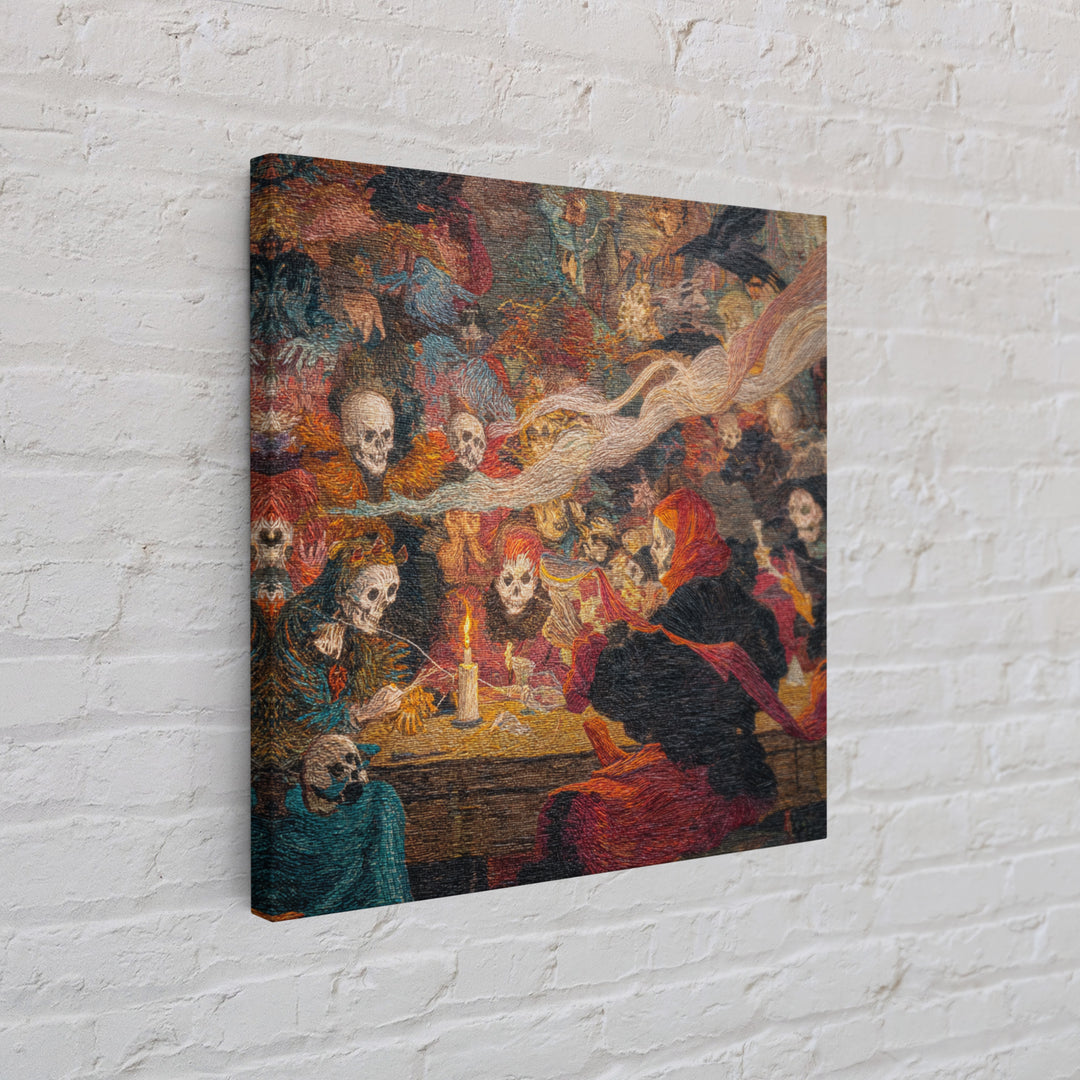 The Spider Sewing Circle, Grotesque Carnival Art, Square Wall Art, Gothic Horror Wall Art, Canvas Print, Halloween Wall Art