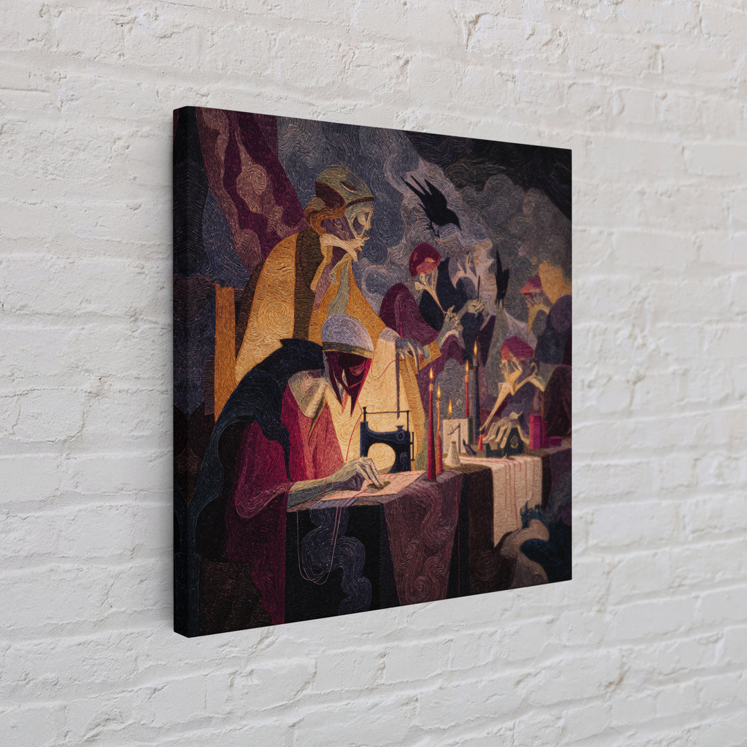 The Spider Sewing Circle, Expressionist Gothic Art, Square Wall Art, Gothic Horror Wall Art, Canvas Print, Halloween Wall Art