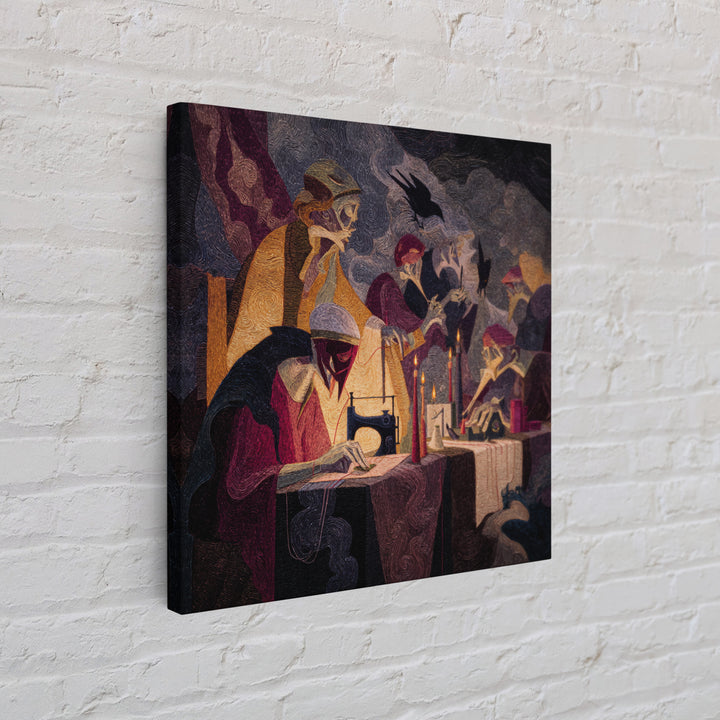 The Spider Sewing Circle, Expressionist Gothic Art, Square Wall Art, Gothic Horror Wall Art, Canvas Print, Halloween Wall Art