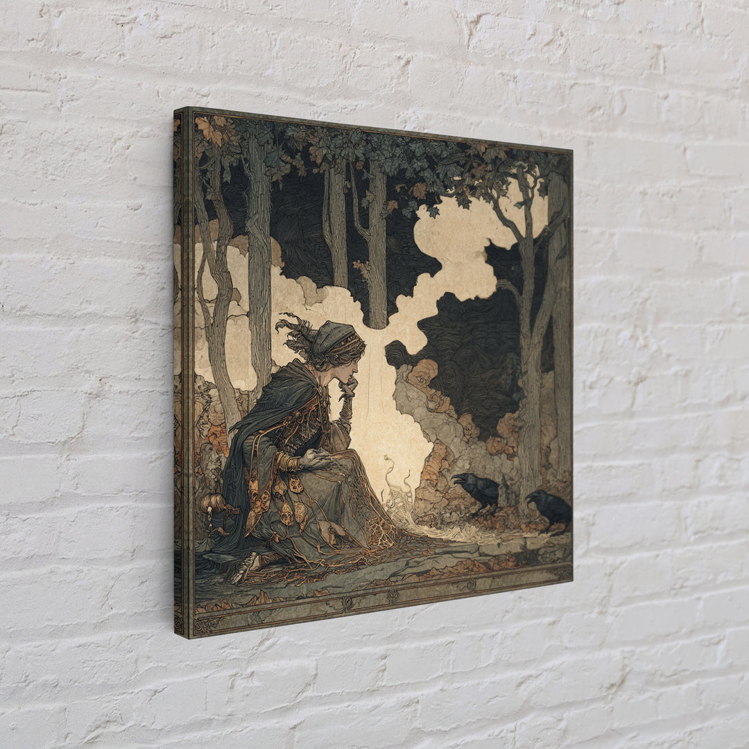 The Spider Sewing Circle, Gothic Storybook Art, Square Wall Art, Dark Fantasy Wall Art, Canvas Print, Halloween Wall Art