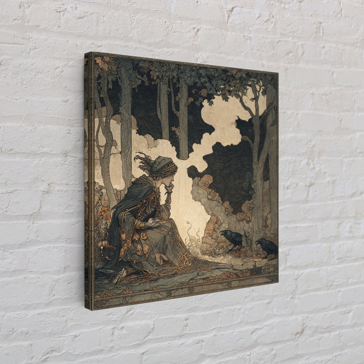 The Spider Sewing Circle, Gothic Storybook Art, Square Wall Art, Dark Fantasy Wall Art, Canvas Print, Halloween Wall Art