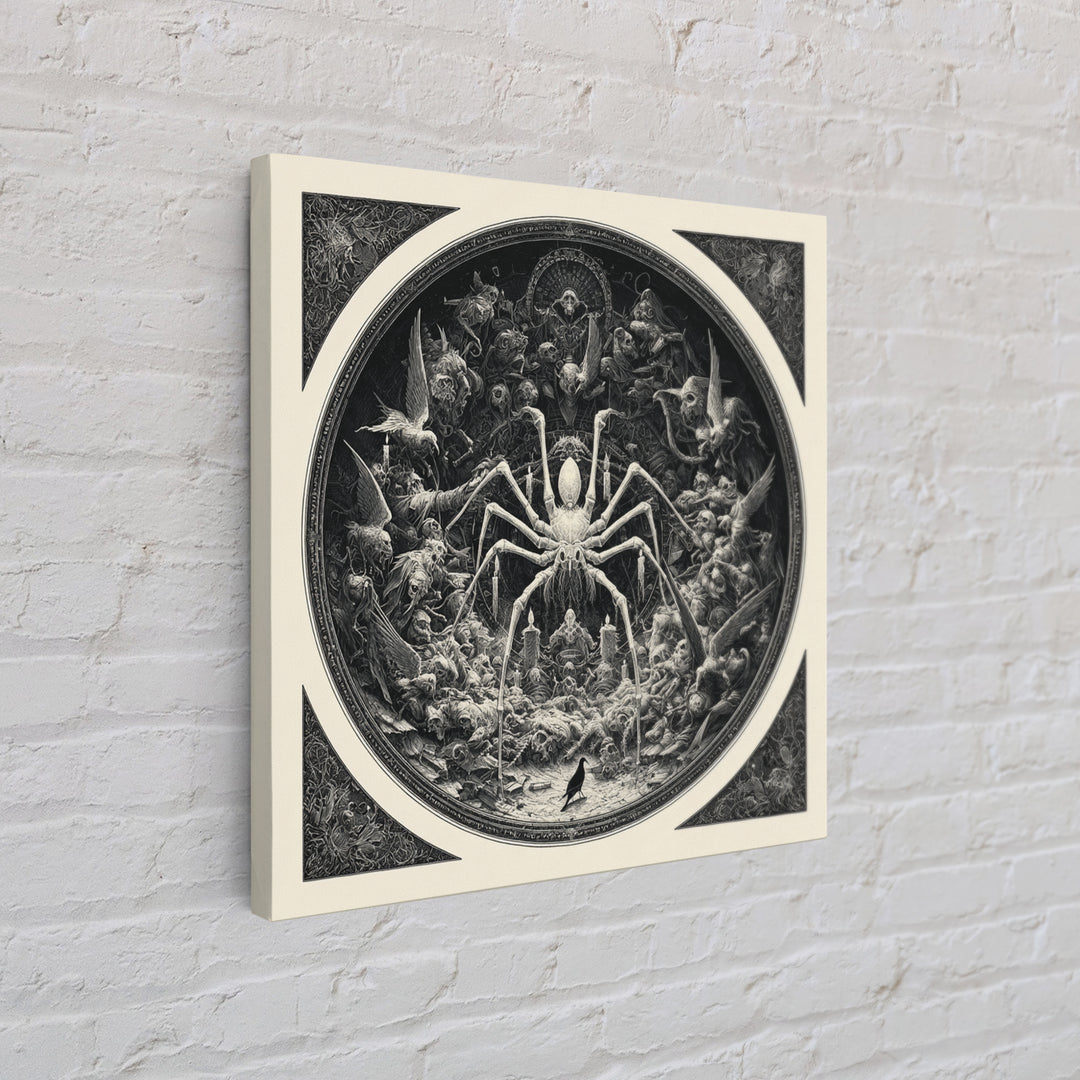 The Spider Sewing Circle, Biomechanical Horror Art, Square Wall Art, Gothic Horror Wall Art, Canvas Print, Halloween Wall Art