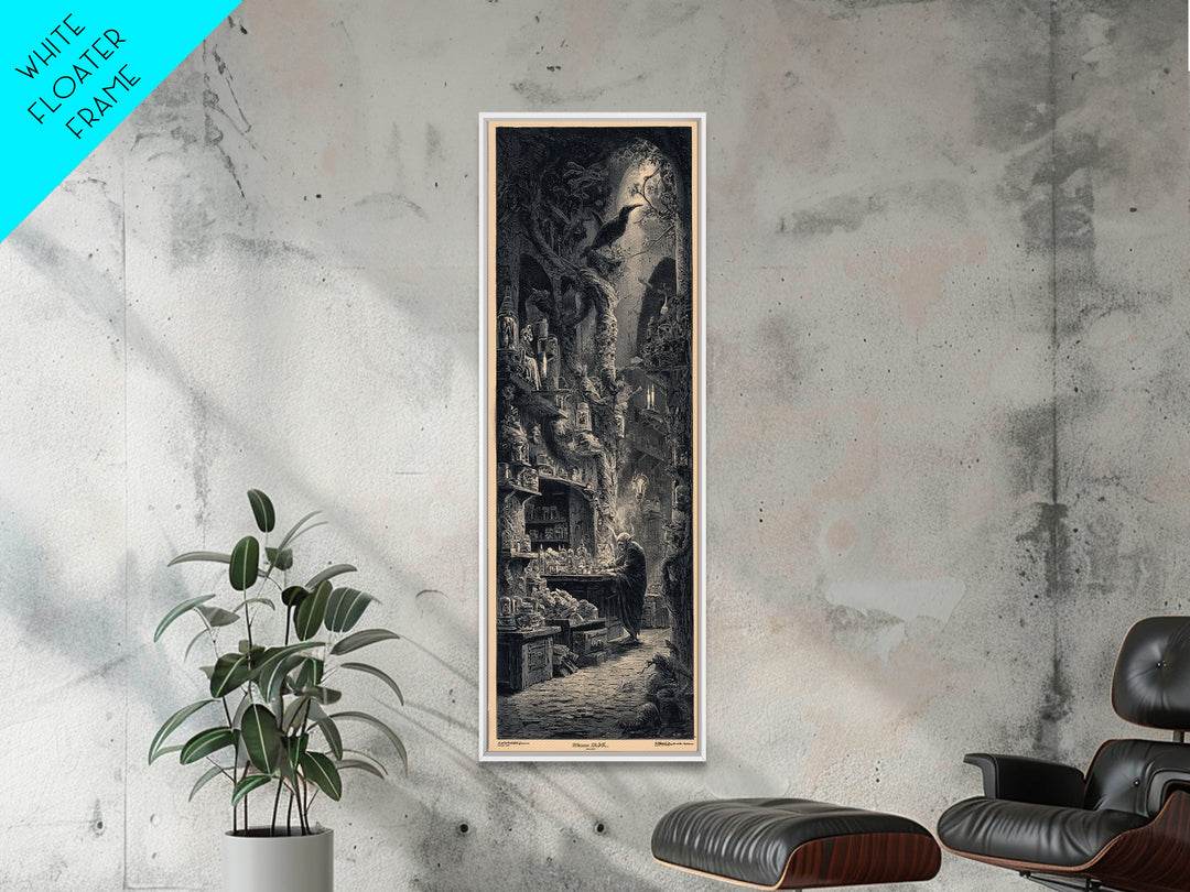 The Goblin Candy Shop, Gothic Engraving Art, Tall Narrow Wall Art, Dark Fantasy Wall Art, Framed Canvas Print, Halloween Wall Art