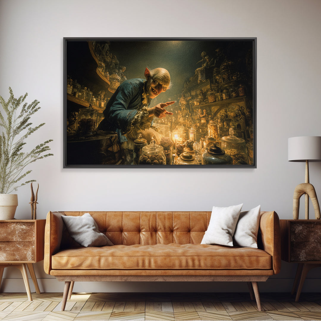 The Goblin Candy Shop, Medieval Grotesque Art, Landscape Wall Art, Dark Fantasy Wall Art, Framed Canvas Print, Halloween Wall Art