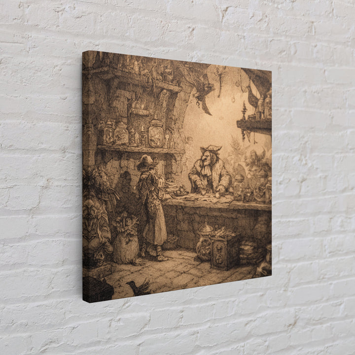 The Goblin Candy Shop, Renaissance Engraving Art, Square Wall Art, Dark Fantasy Wall Art, Framed Canvas Print, Halloween Wall Art