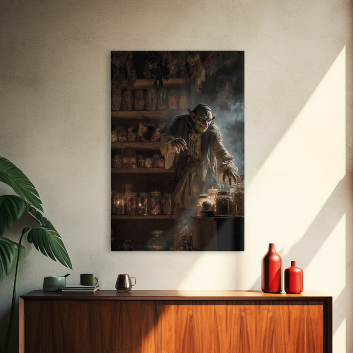 The Goblin Candy Shop, Dark Romantic Horror Art, Vertical Wall Art, Gothic Horror Wall Art, Canvas Print, Halloween Wall Art
