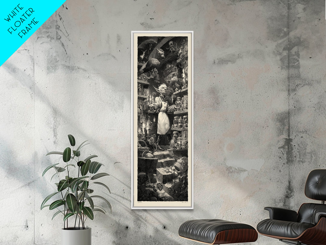The Goblin Candy Shop, Architectural Etching Art, Tall Narrow Wall Art, Dark Halloween Decor, Canvas Print, Halloween Wall Art