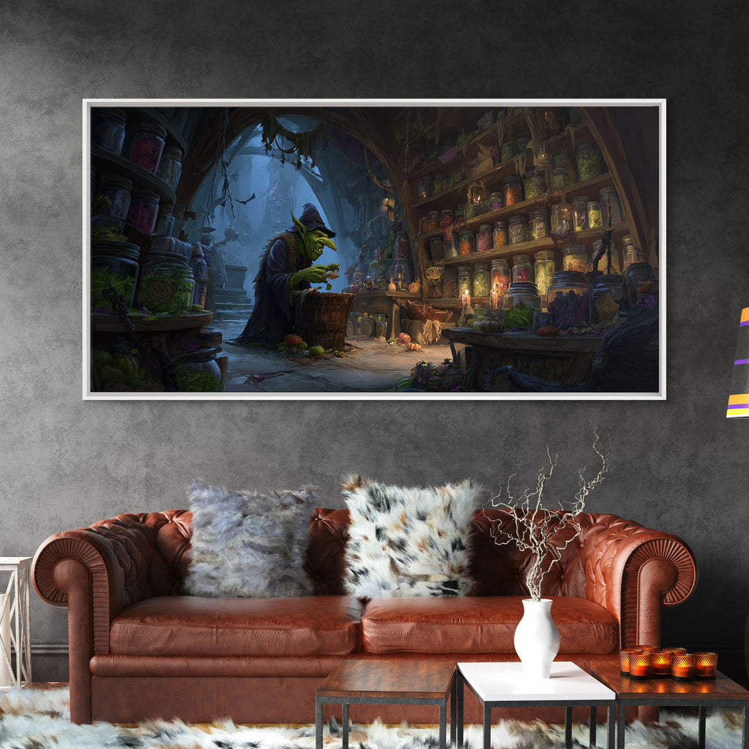The Goblin Candy Shop, Apocalyptic Romantic Art, Wide Panoramic Art, Gothic Horror Wall Art, Framed Canvas Print, Halloween Wall Art