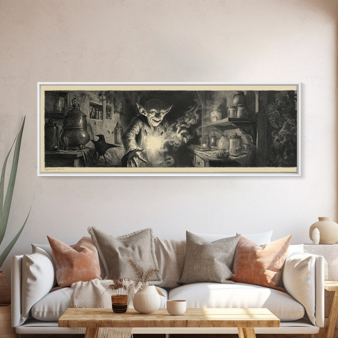 The Goblin Candy Shop, Symbolist Dream Art, Extra Wide Wall Art, Gothic Horror Wall Art, Framed Canvas Print, Halloween Wall Art