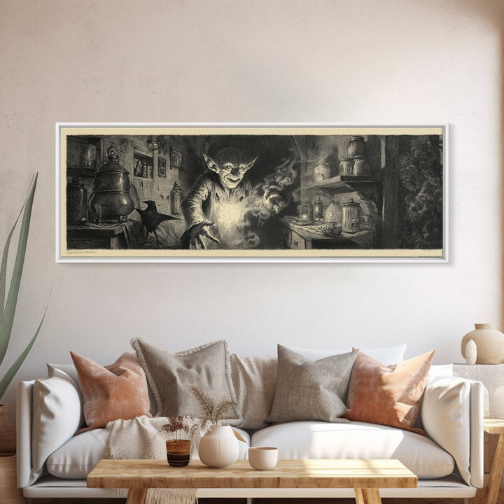 The Goblin Candy Shop, Symbolist Dream Art, Extra Wide Wall Art, Gothic Horror Wall Art, Framed Canvas Print, Halloween Wall Art