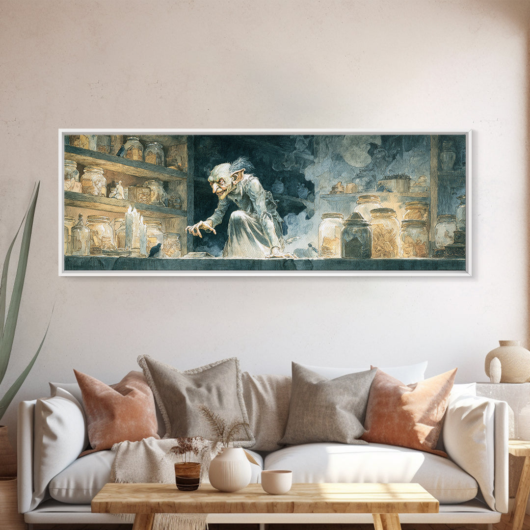 The Goblin Candy Shop, Symbolist Etching Art, Extra Wide Wall Art, Gothic Horror Wall Art, Canvas Print, Halloween Wall Art
