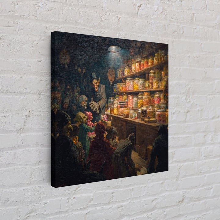 The Goblin Candy Shop, Grotesque Carnival Art, Square Wall Art, Dark Halloween Decor, Canvas Print, Halloween Wall Art
