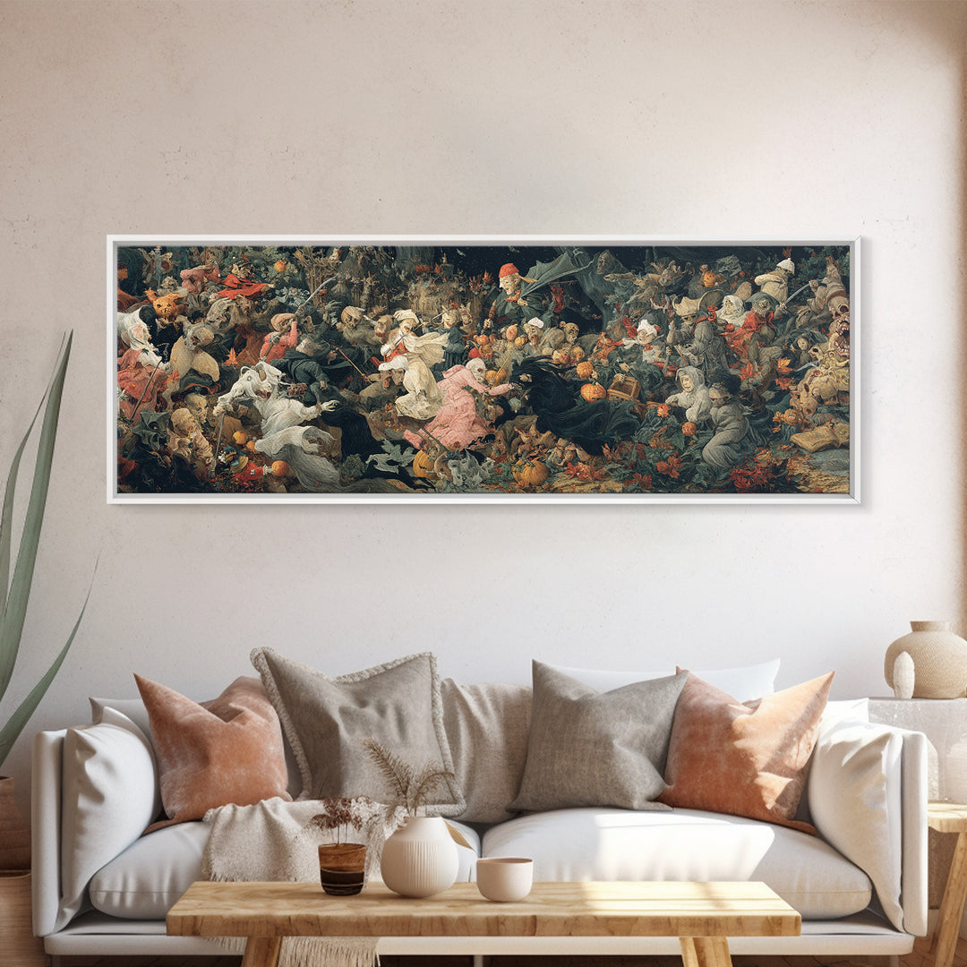 The Haunted Toy Parade, Medieval Grotesque Art, Extra Wide Wall Art, Dark Halloween Decor, Canvas Print, Halloween Wall Art