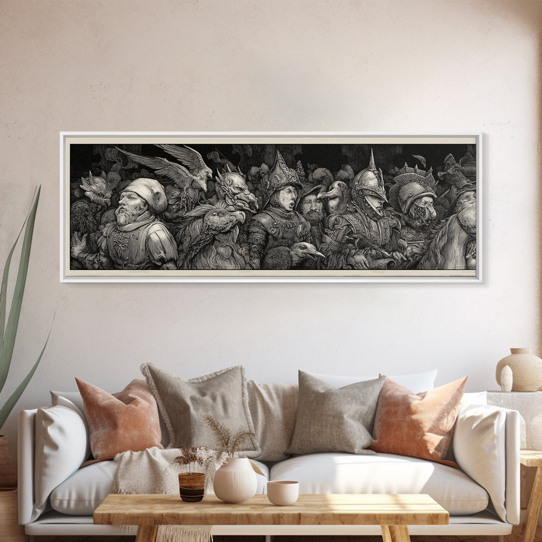 The Haunted Toy Parade, Renaissance Engraving Art, Extra Wide Wall Art, Gothic Horror Wall Art, Canvas Print, Halloween Wall Art