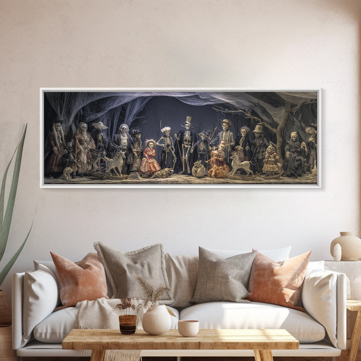 The Haunted Toy Parade, Danse Macabre Art, Extra Wide Wall Art, Dark Halloween Decor, Framed Canvas Print