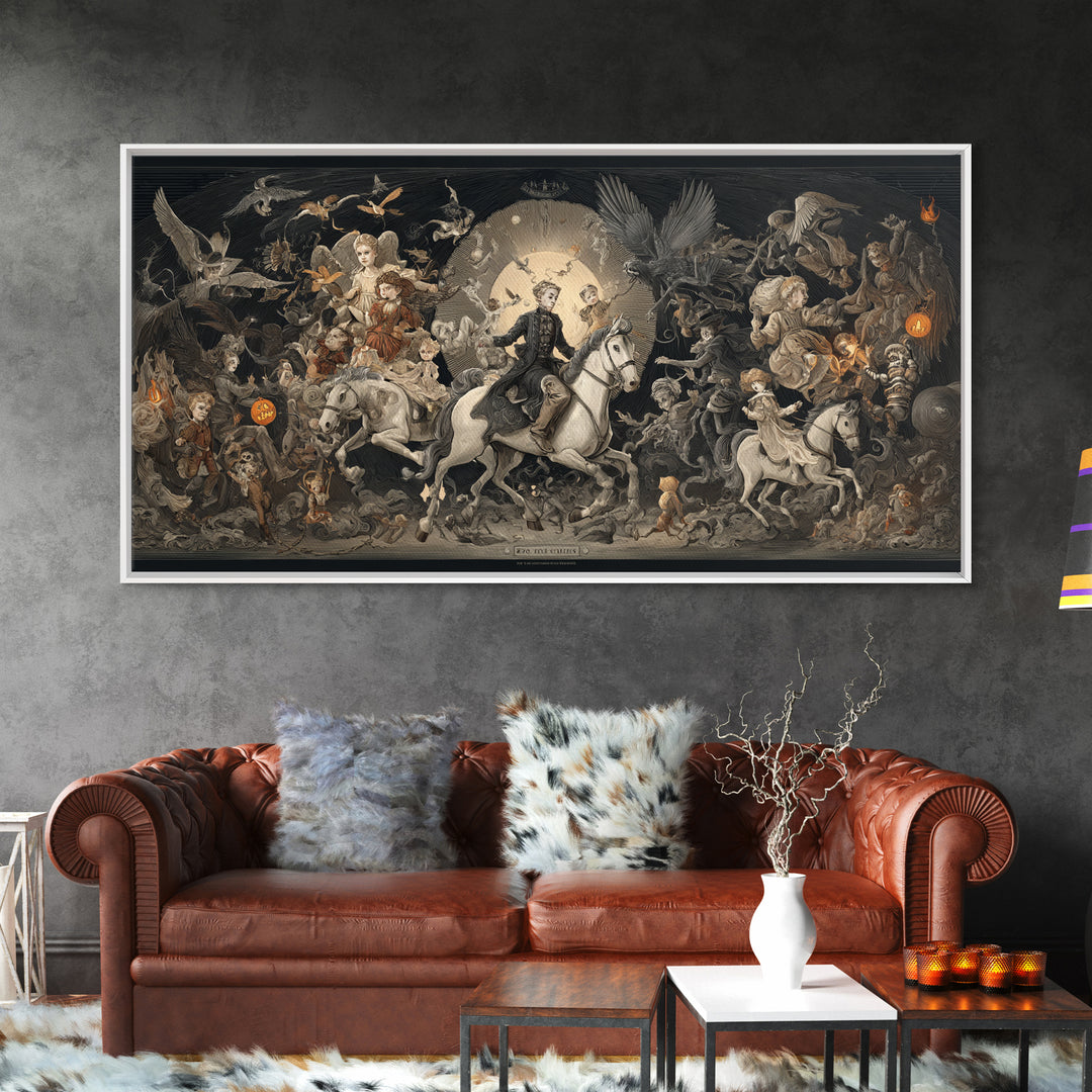 The Haunted Toy Parade, Visionary Gothic Art, Wide Panoramic Art, Dark Fantasy Wall Art, Canvas Print, Halloween Wall Art
