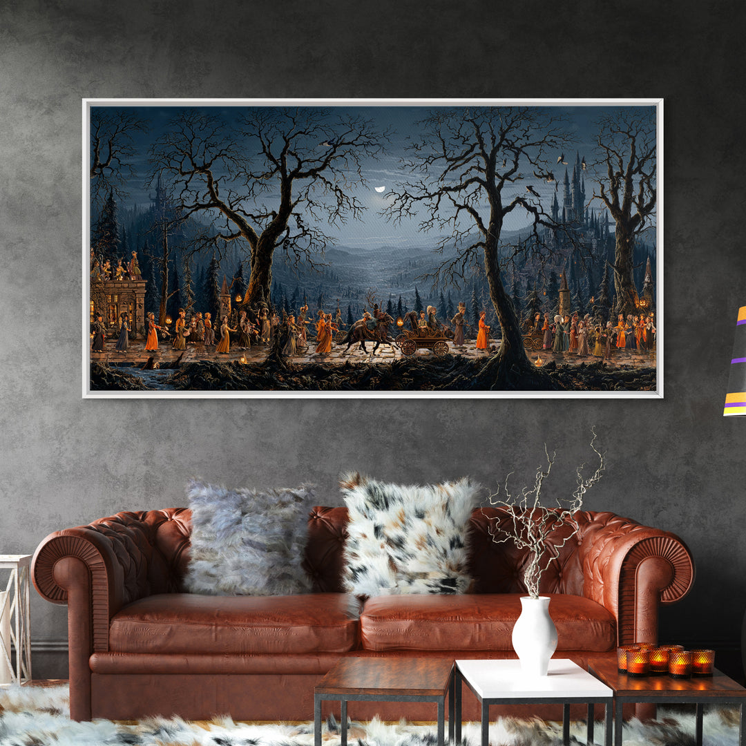 The Haunted Toy Parade, Romantic Gothic Landscape, Wide Panoramic Art, Macabre Wall Art, Canvas Print, Halloween Wall Art