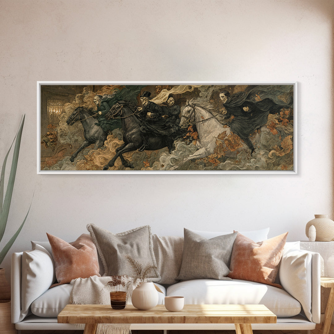 The Haunted Toy Parade, Symbolist Etching Art, Extra Wide Wall Art, Dark Halloween Decor, Framed Canvas Print, Halloween Wall Art