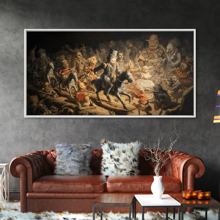 The Haunted Toy Parade, Expressionist Nightmare Art, Wide Panoramic Art, Dark Fantasy Wall Art, Canvas Print, Halloween Wall Art