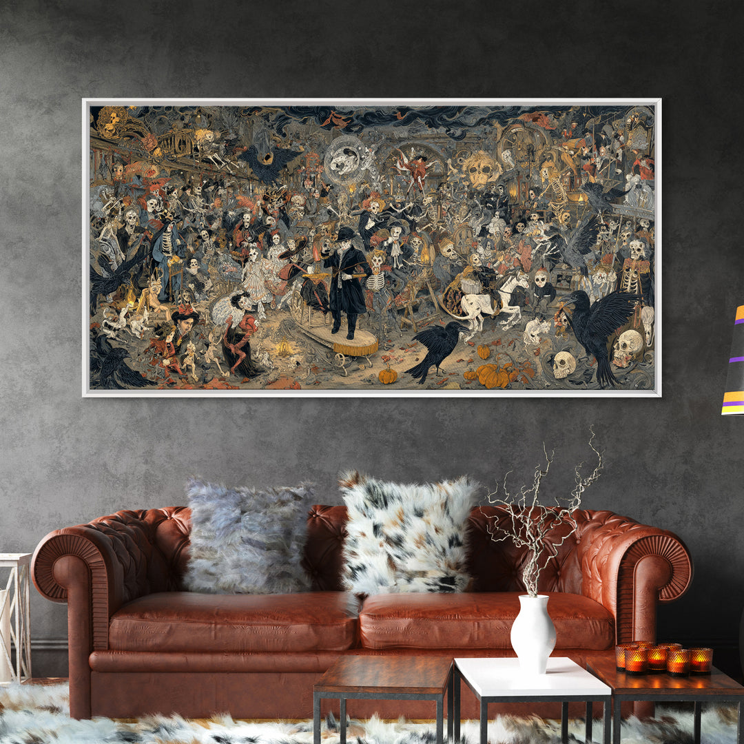 The Haunted Toy Parade, Grotesque Carnival Art, Wide Panoramic Art, Dark Fantasy Wall Art, Framed Canvas Print, Halloween Wall Art