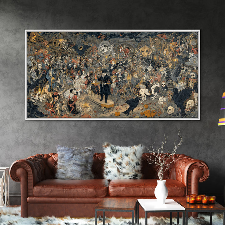 The Haunted Toy Parade, Grotesque Carnival Art, Wide Panoramic Art, Dark Fantasy Wall Art, Framed Canvas Print, Halloween Wall Art