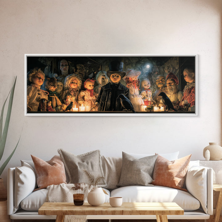 The Haunted Toy Parade, Expressionist Gothic Art, Extra Wide Wall Art, Dark Halloween Decor, Framed Canvas Print, Halloween Wall Art