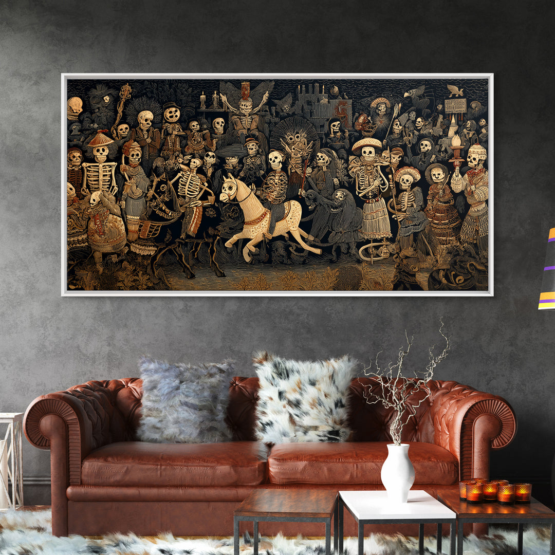 The Haunted Toy Parade, Macabre Folk Print Art, Wide Panoramic Art, Dark Halloween Decor, Canvas Print, Halloween Wall Art