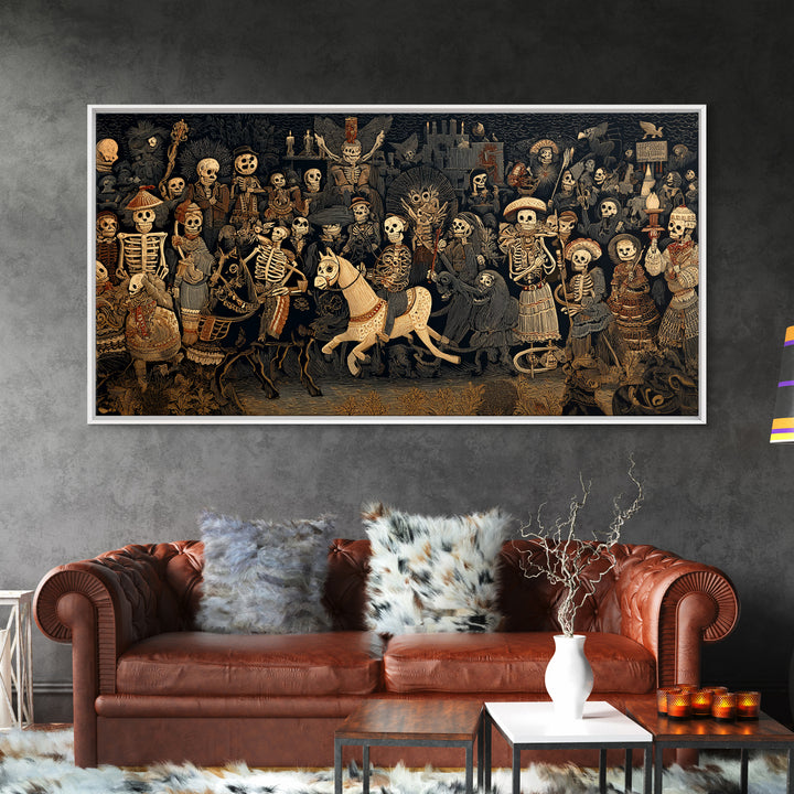 The Haunted Toy Parade, Macabre Folk Print Art, Wide Panoramic Art, Dark Halloween Decor, Canvas Print, Halloween Wall Art