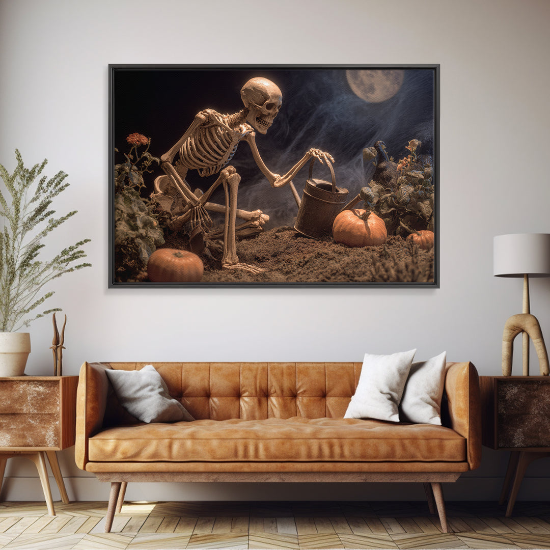The Skeleton Gardeners, Danse Macabre Art, Landscape Wall Art, Gothic Horror Wall Art, Framed Canvas Print