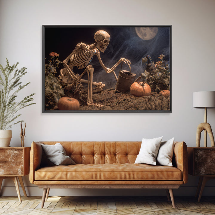 The Skeleton Gardeners, Danse Macabre Art, Landscape Wall Art, Gothic Horror Wall Art, Framed Canvas Print