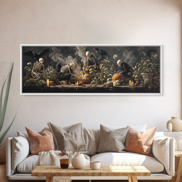 The Skeleton Gardeners, Gothic Nightmare Art, Extra Wide Wall Art, Macabre Wall Art, Canvas Print, Halloween Wall Art