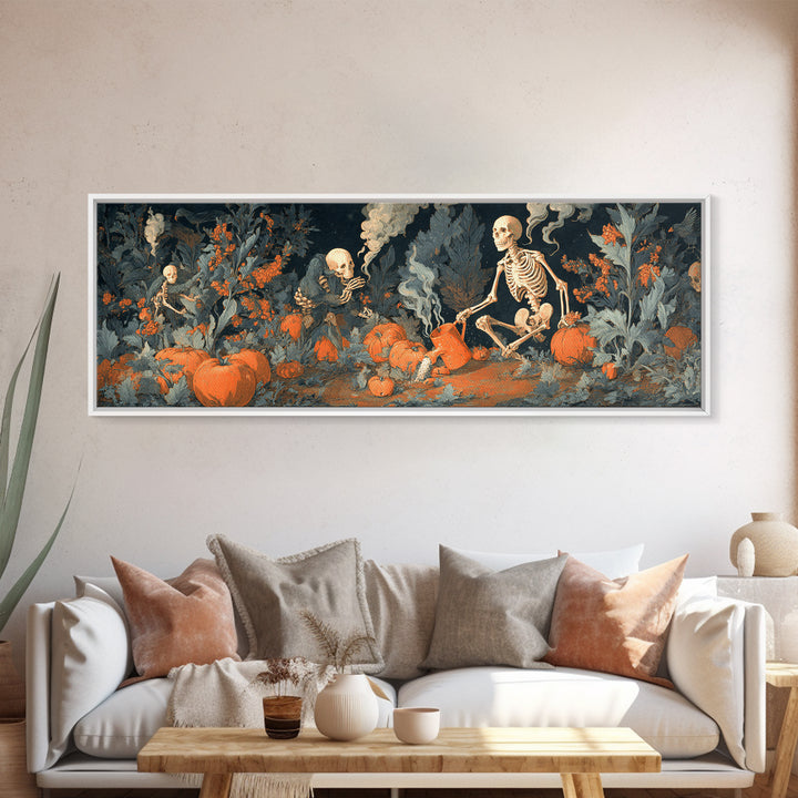 The Skeleton Gardeners, Visionary Gothic Art, Extra Wide Wall Art, Dark Fantasy Wall Art, Framed Canvas Print, Halloween Wall Art