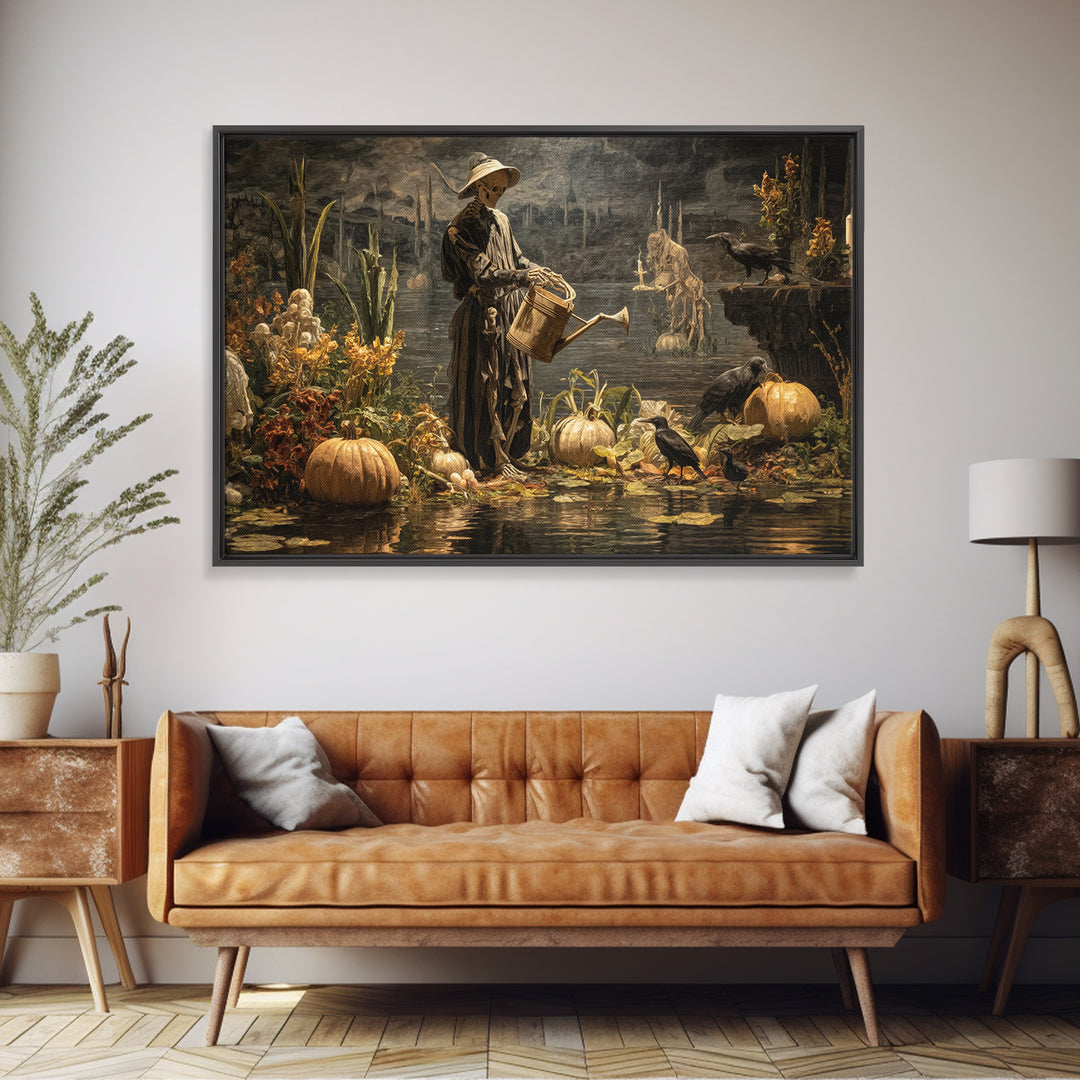The Skeleton Gardeners, Symbolist Gothic Landscape, Landscape Wall Art, Macabre Wall Art, Canvas Print, Halloween Wall Art