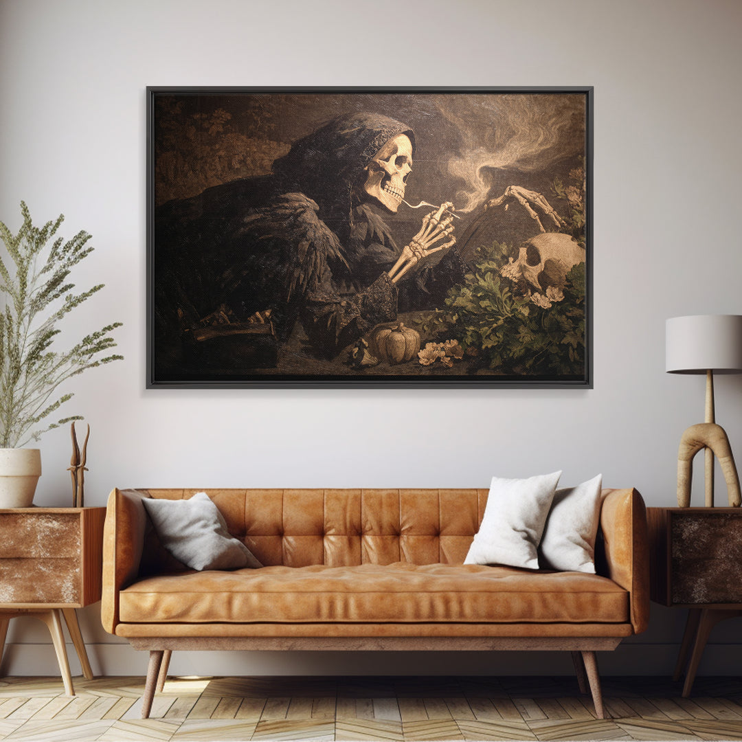The Skeleton Gardeners, Dark Symbolist Art, Landscape Wall Art, Gothic Horror Wall Art, Framed Canvas Print, Halloween Wall Art