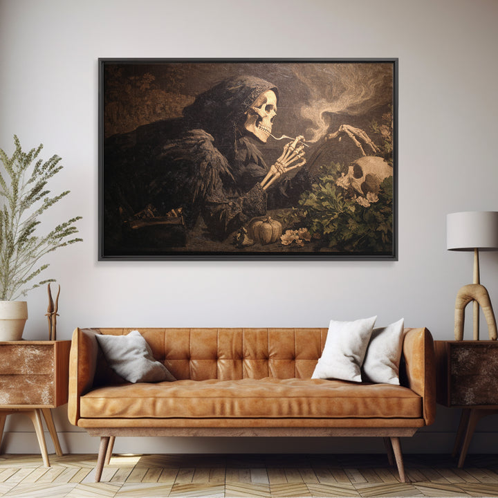 The Skeleton Gardeners, Dark Symbolist Art, Landscape Wall Art, Gothic Horror Wall Art, Framed Canvas Print, Halloween Wall Art