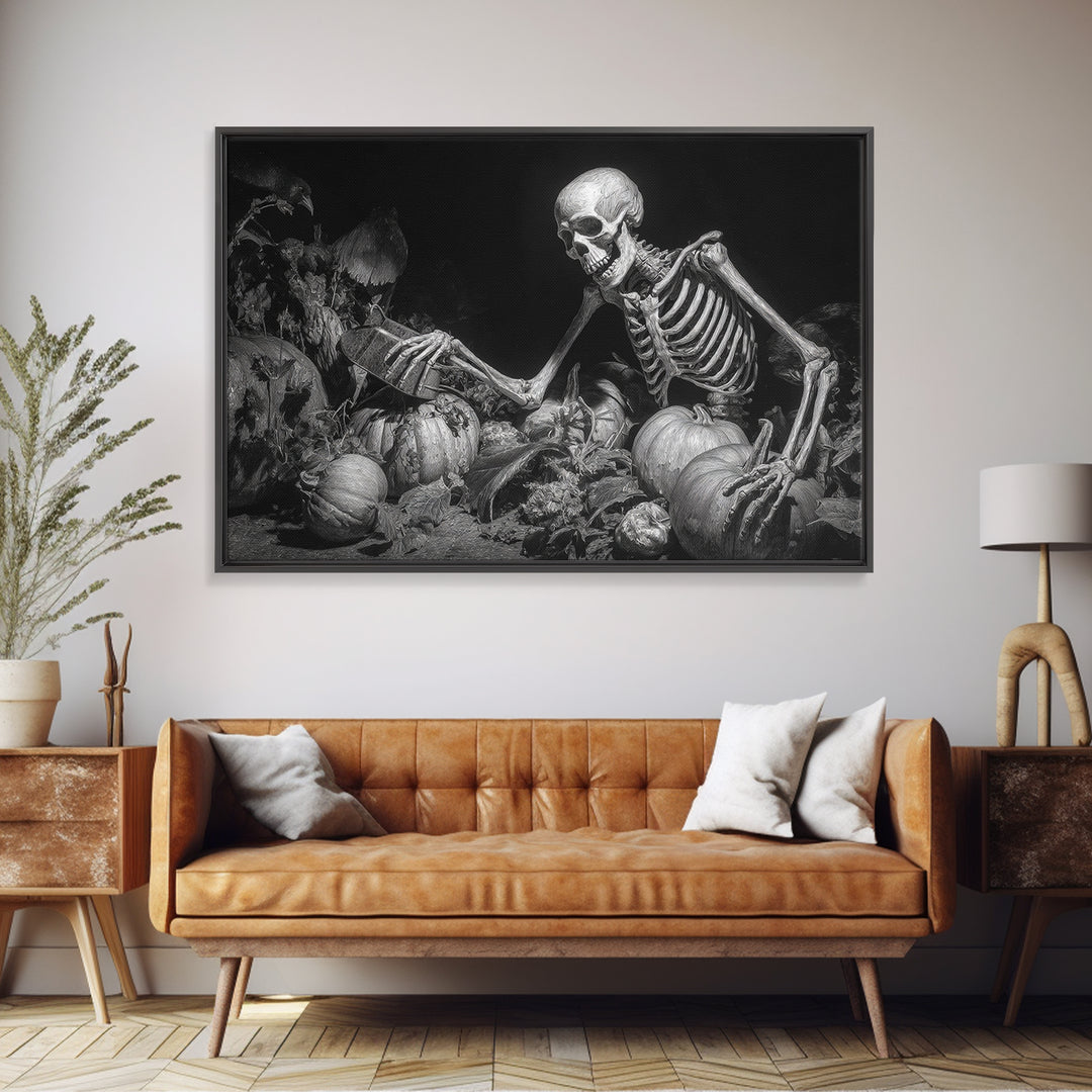 The Skeleton Gardeners, Biomechanical Horror Art, Landscape Wall Art, Gothic Horror Wall Art, Canvas Print, Halloween Wall Art