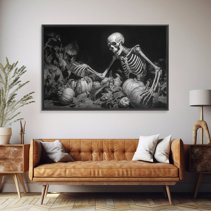 The Skeleton Gardeners, Biomechanical Horror Art, Landscape Wall Art, Gothic Horror Wall Art, Canvas Print, Halloween Wall Art