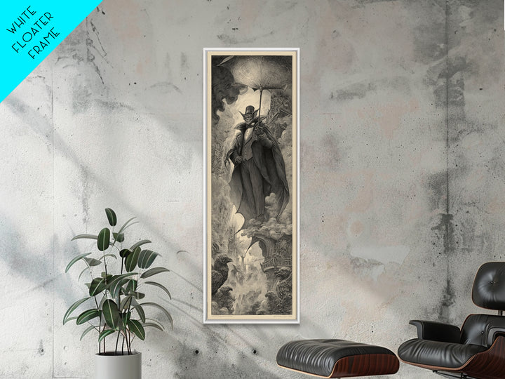 The Bat Umbrella Salesman, Gothic Engraving Art, Tall Narrow Wall Art, Macabre Wall Art, Canvas Print, Halloween Wall Art