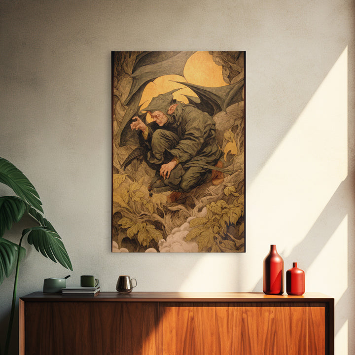 The Bat Umbrella Salesman, Dark Renaissance Art, Vertical Wall Art, Dark Halloween Decor, Framed Canvas Print, Halloween Wall Art