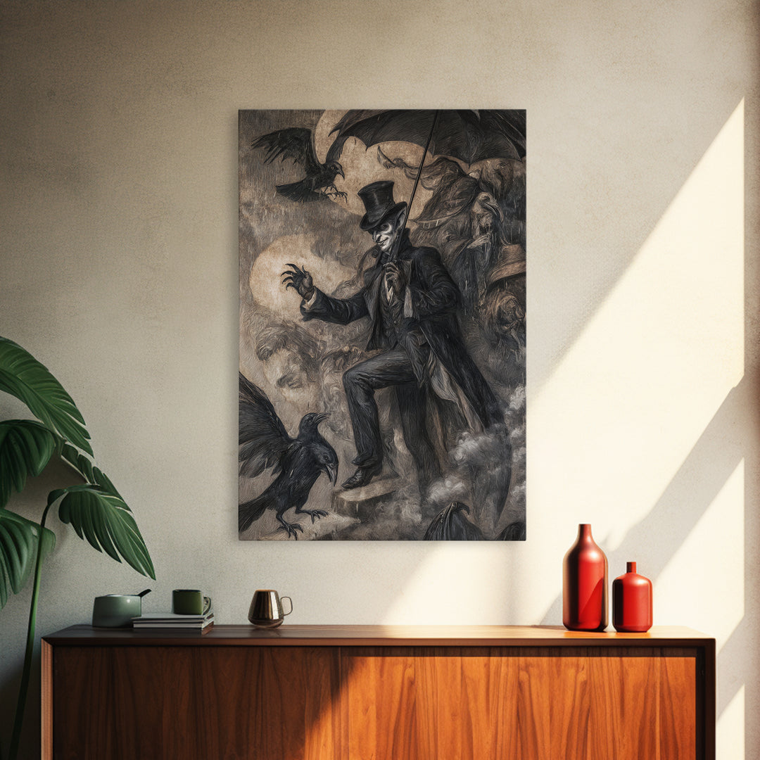 The Bat Umbrella Salesman, Expressionist Gothic Art, Vertical Wall Art, Dark Fantasy Wall Art, Canvas Print, Halloween Wall Art