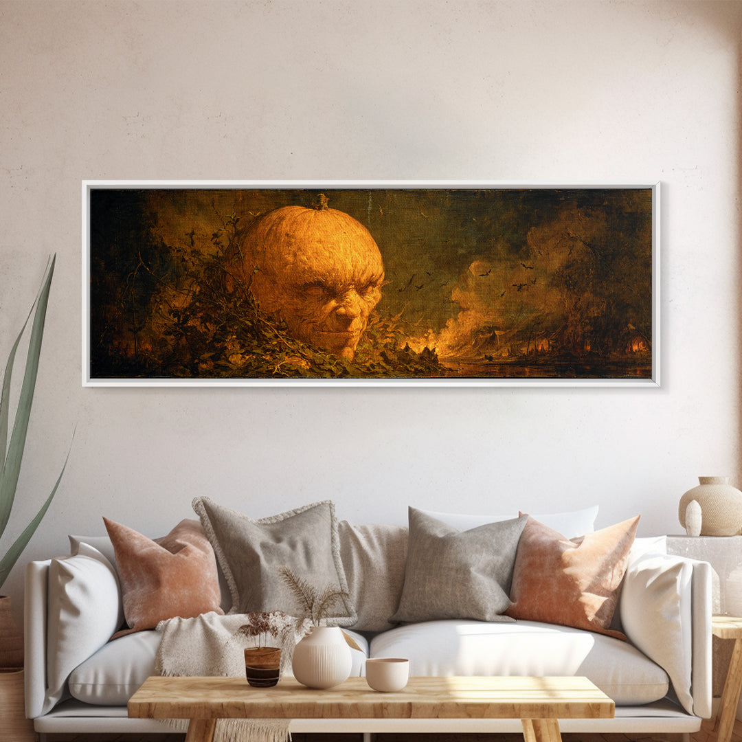 The Pumpkin-House Neighborhood, Dark Romantic Horror Art, Extra Wide Wall Art, Dark Fantasy Wall Art, Framed Canvas Print