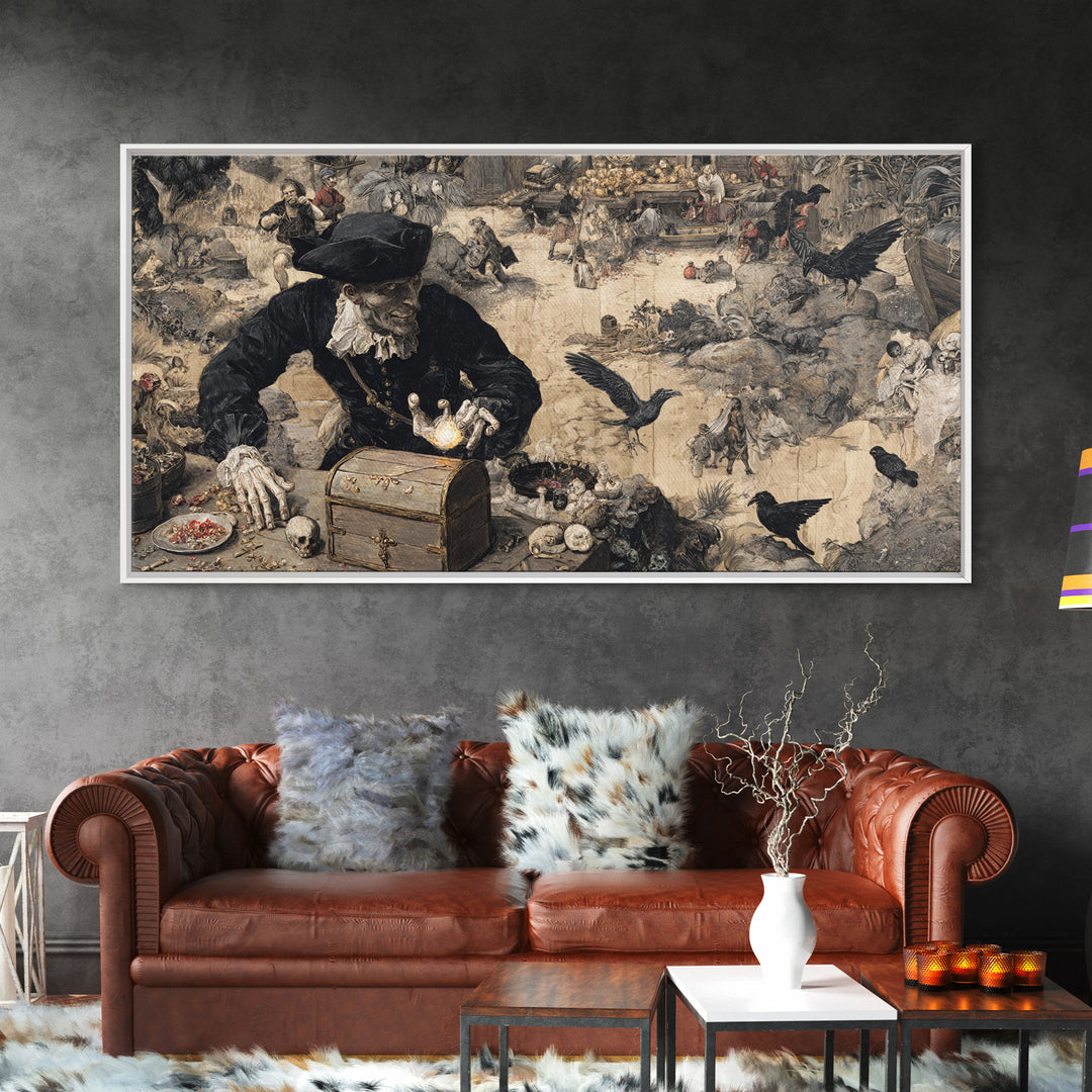 The Ghost Pirate Picnic, Northern Renaissance Horror, Wide Panoramic Art, Macabre Wall Art, Framed Canvas Print