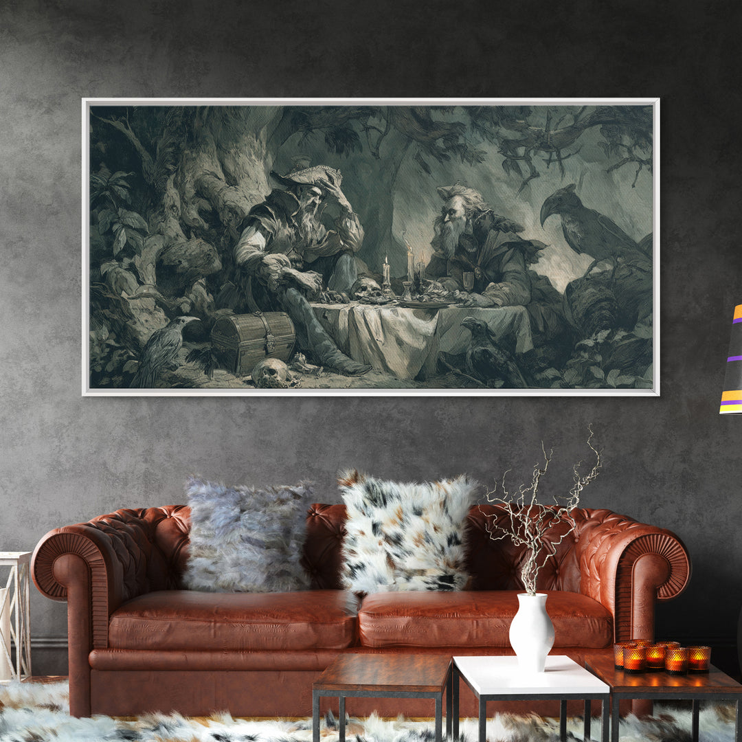 The Ghost Pirate Picnic, Baroque Witchcraft Art, Wide Panoramic Art, Gothic Horror Wall Art, Framed Canvas Print, Halloween Wall Art