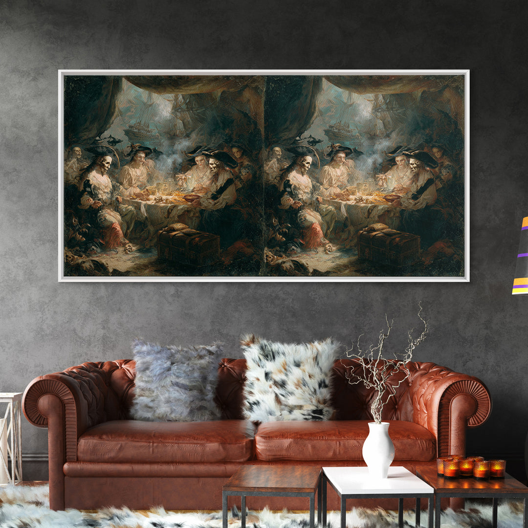 The Ghost Pirate Picnic, Dark Romantic Horror Art, Wide Panoramic Art, Dark Fantasy Wall Art, Canvas Print, Halloween Wall Art