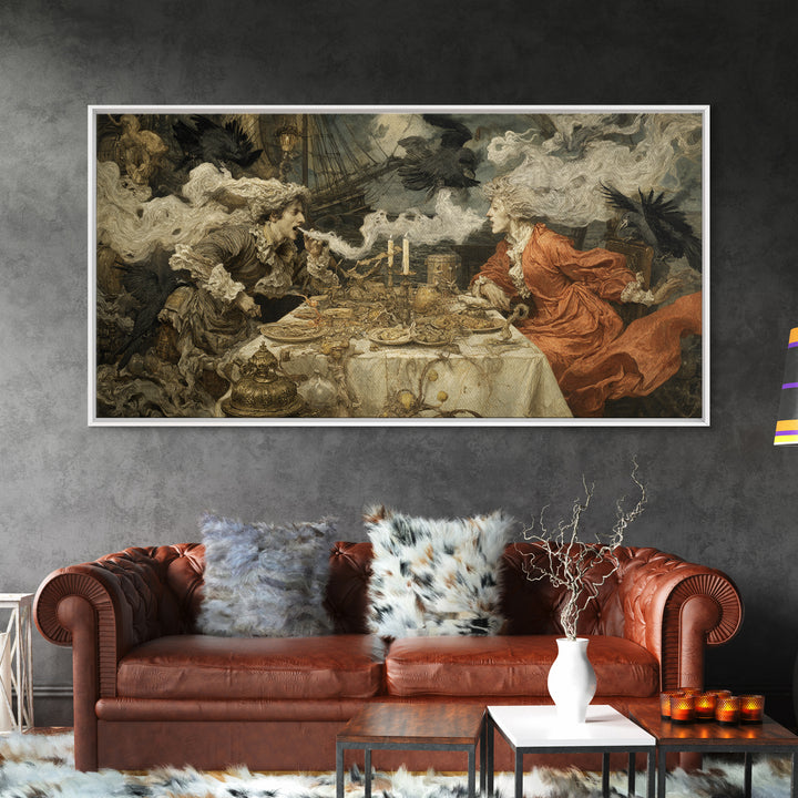 The Ghost Pirate Picnic, Ornate Symbolist Art, Wide Panoramic Art, Dark Halloween Decor, Canvas Print, Halloween Wall Art