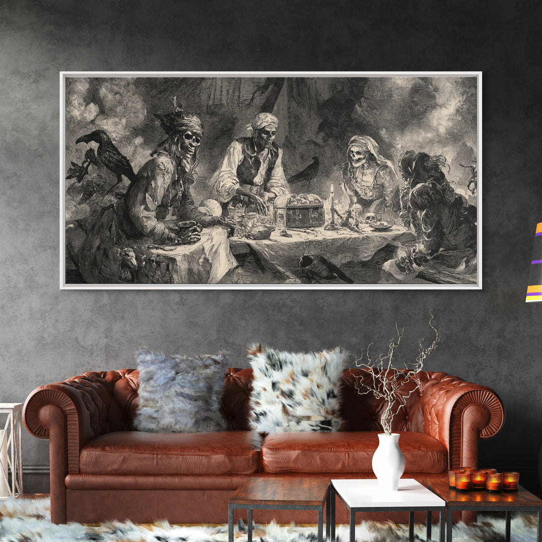 The Ghost Pirate Picnic, Decadent Gothic Art, Wide Panoramic Art, Gothic Horror Wall Art, Framed Canvas Print, Halloween Wall Art