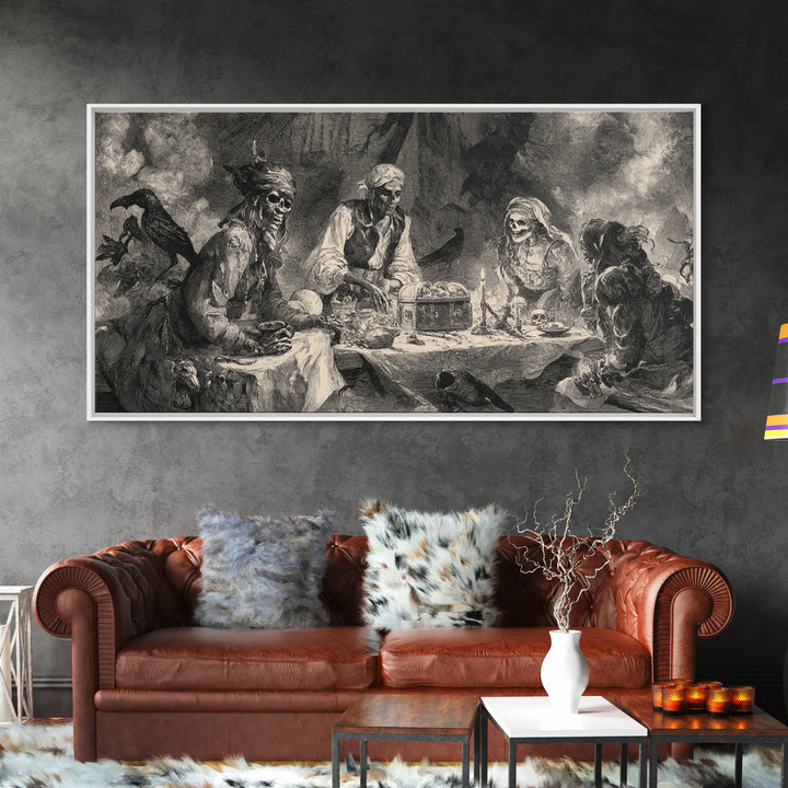 The Ghost Pirate Picnic, Decadent Gothic Art, Wide Panoramic Art, Gothic Horror Wall Art, Framed Canvas Print, Halloween Wall Art